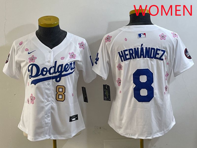 Women Los Angeles Dodgers #8 Hernandez White Sakura Edition 2025 Nike MLB Jersey style 4